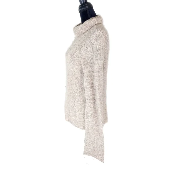 J.Crew Womens L Oatmeal Wool Mix Cowl Neck Flute Sleeves Sweater - Picture 3 of 6